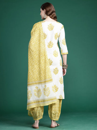 Women Ethnic Motifs Printed Regular Pure Cotton Kurta with Salwar & With Dupatta