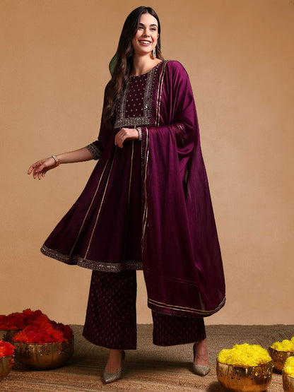 Dhiyona KL Embroidered Empire Gotta Patti Kurta with Palazzos & Dupatta