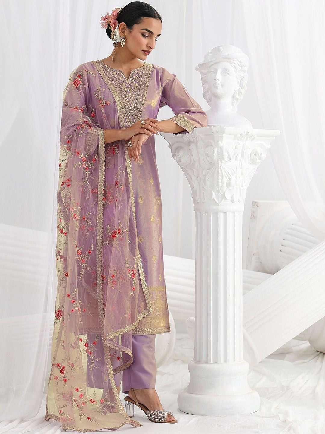 Women Ethnic Motifs Regular Kurta with Trousers & With Dupatta