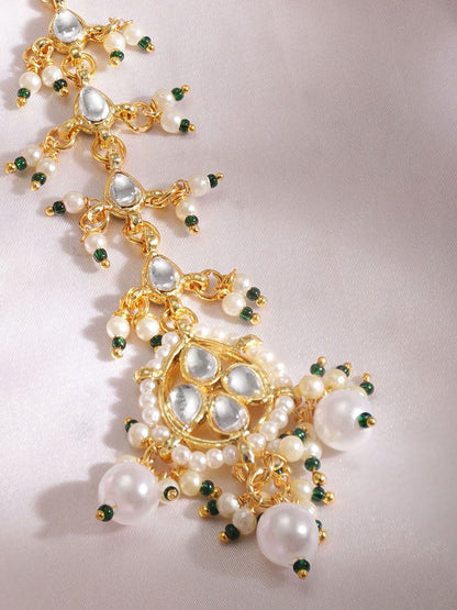 Dhiyona RJ Women's 22K Gold Plated Kundan & Pearl Studded Maang Tikka Traditional and Elegant Jewelry