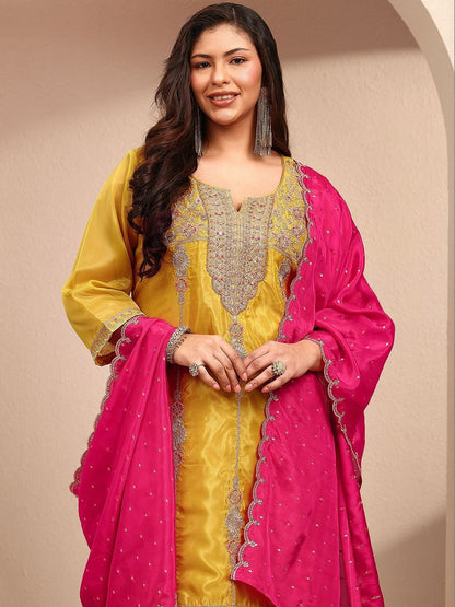 Dhiyona Women's Ethnic Motifs Embroidered Regular Kurta with Palazzos & With Dupatta