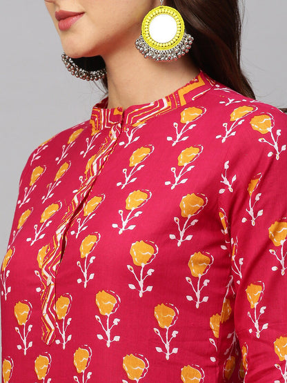 Floral Printed Pure Cotton Kurta With Trousers