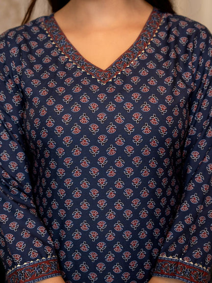 Dhiyona KL Ethnic Motifs Printed Regular Gotta Patti Straight Kurta with Trousers & Dupatta
