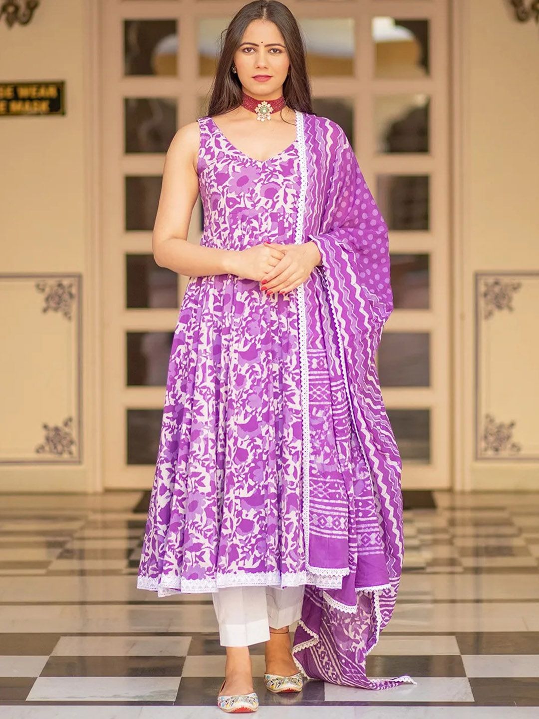 Dhiyona KL Floral Printed Empire Anarkali Kurta with Trousers & Dupatta