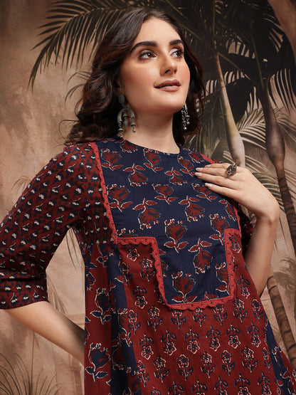 Floral Printed Pure Cotton Kurta with Trousers