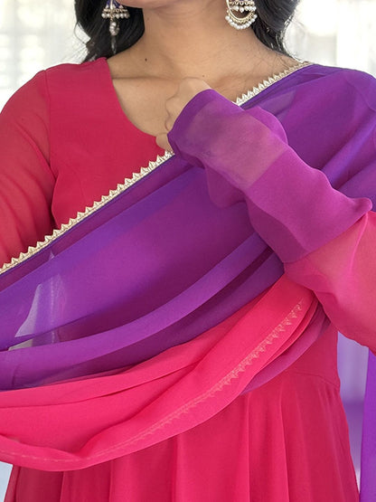 Dhiyona KL Ombre Printed Anarkali Kurta With Trousers And Dupatta