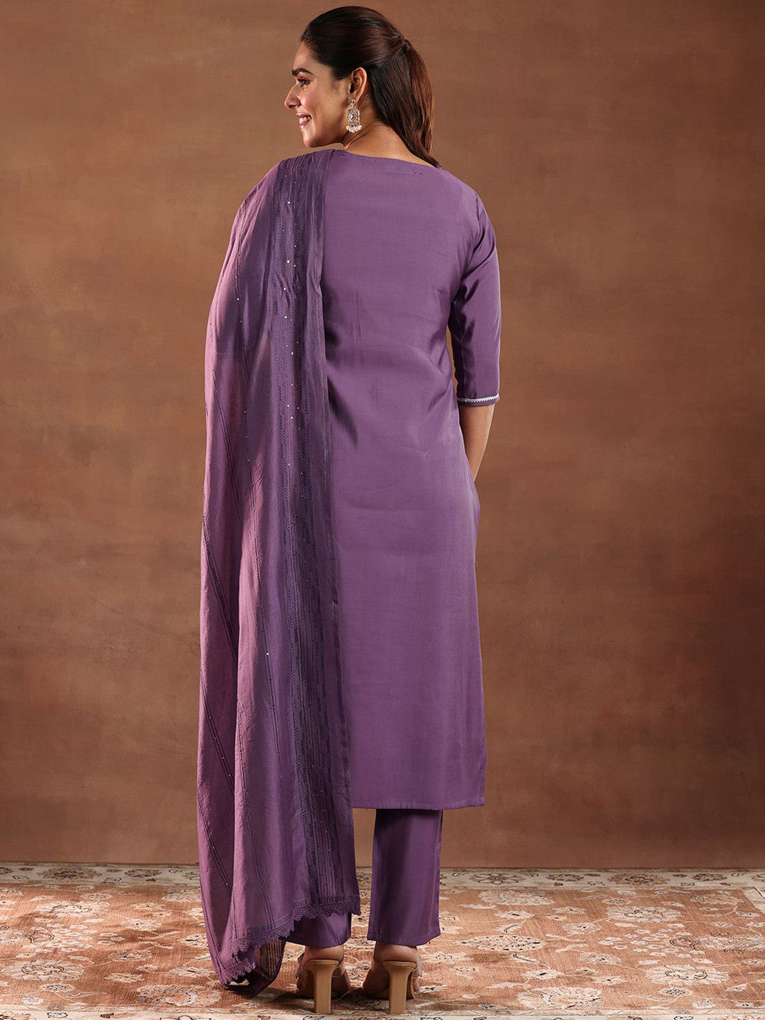 Floral Embroidered Straight Gotta Patti Kurta With Trousers & Dupatta
