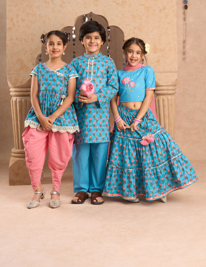 Jaipur Boys Blue Kurta and Pyjama Ethnic Set