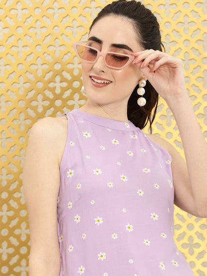 Dhiyona OD  Women Lavender & White Floral Printed Rozana Kurta