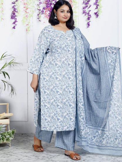 Dhiyona KL Women Floral Printed Regular Sequinned Pure Cotton Kurta with Trousers & With Dupatta