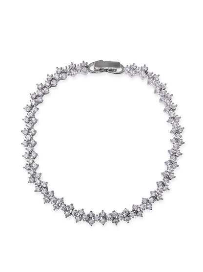 Dhiyona RJ Women's Brass Cubic Zirconia Rhodium-Plated Link Bracelet