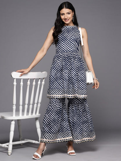 Dhiyona VA Women'sLeheriya Dyed Gotta Patti Kurti With Sharara