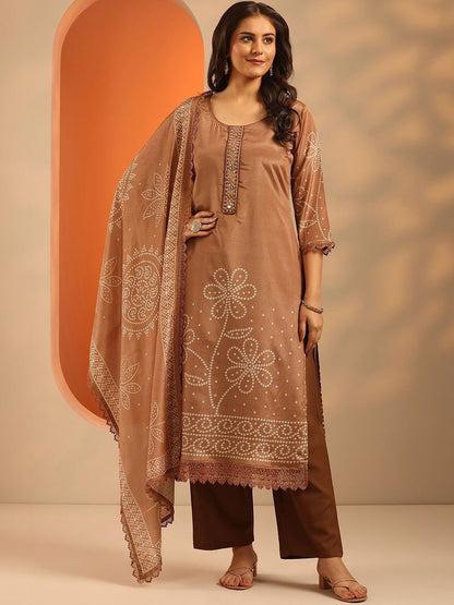 Women Bandhani Printed Regular Kurta with Trousers & With Dupatta