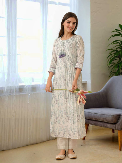 Dhiyona IS Women's Floral Printed Sequinned Kurta & Trousers With Dupatta