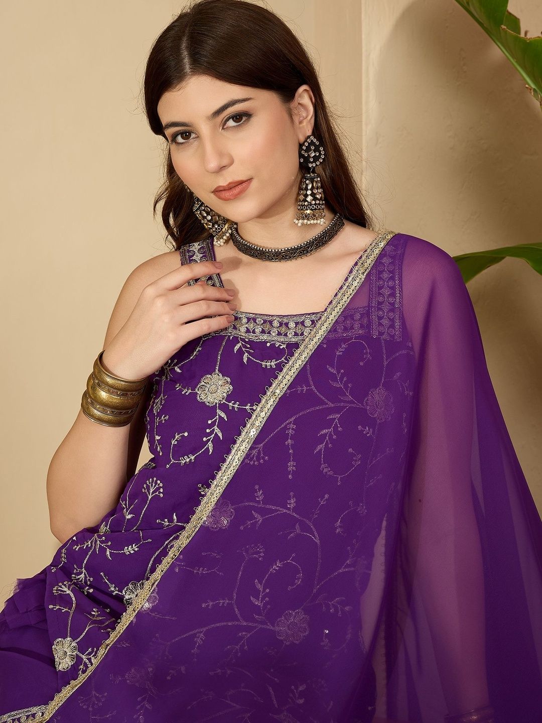 Dhiyona SN Women Ethnic Motifs Embroidered Regular Thread Work Kurta with Sharara & Dupatta