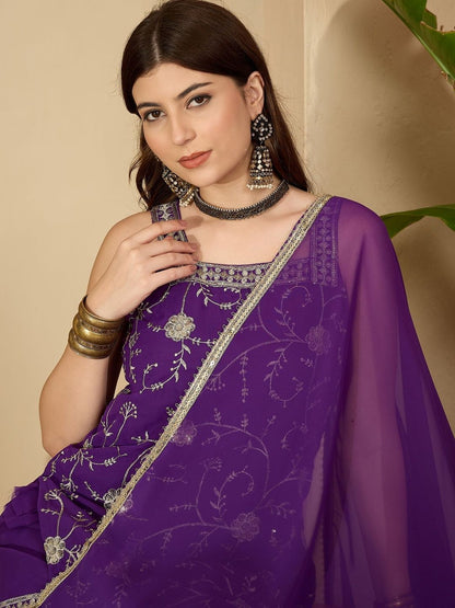 Dhiyona SN Women Ethnic Motifs Embroidered Regular Thread Work Kurta with Sharara & Dupatta