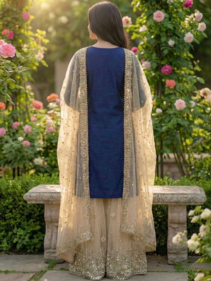 Dhiyona KL Women Floral Embroidered Regular Thread Work Kurta with Sharara & With Dupatta