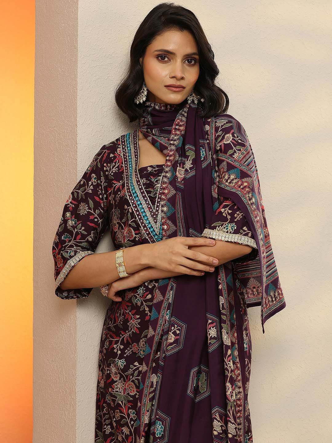 Women Floral Printed Regular Mirror Work Kurta with Salwar & With Dupatta