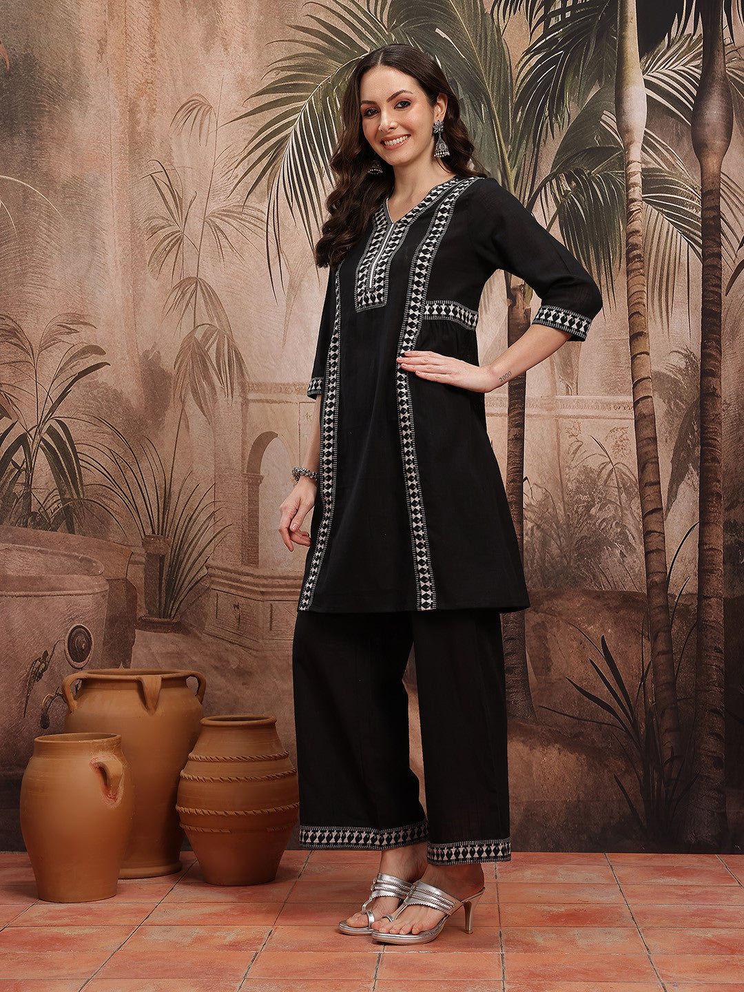 Women Printed Pure Cotton Kurta with Palazzos