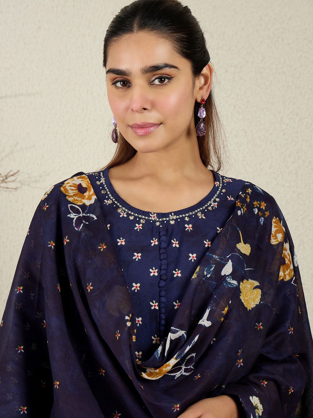 Dhiyona IE Women Floral Printed Anarkali Pure Cotton Kurta with Trousers & With Dupatta