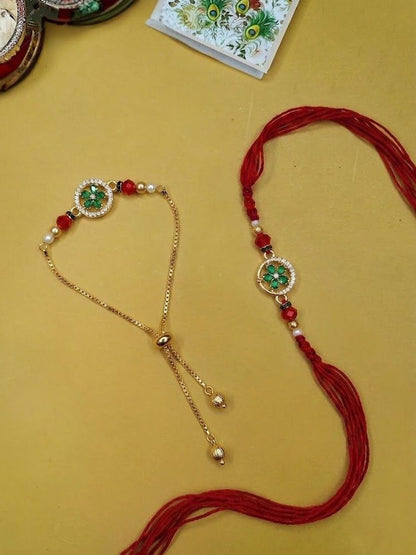 Dhiyona Set Of 2 Ad Drawstring Bhaiya Bhabhi Rakhi With Roli Chawal Chandan Mishri