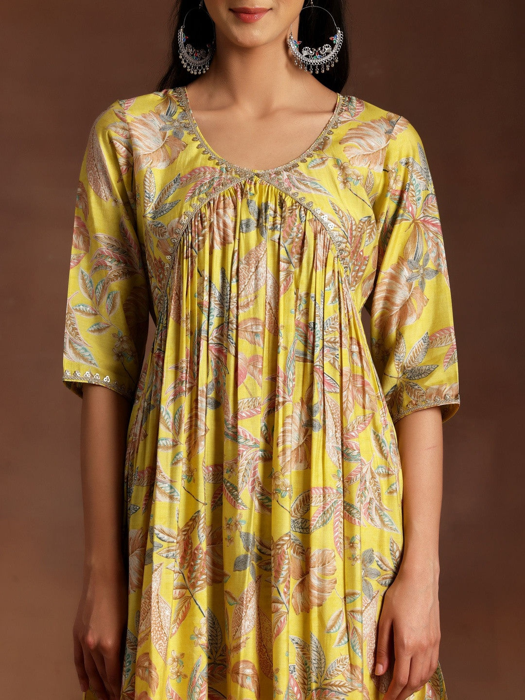 Women Floral Printed Tiered Sequinned Kurta with Trousers & With Dupatta