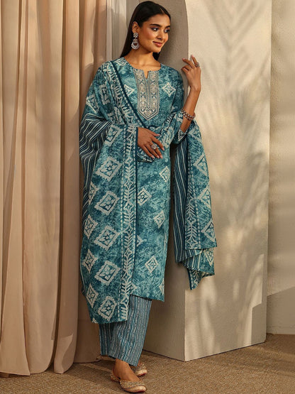 Women Ethnic Motifs Printed Regular Thread Work Kurta with Trousers & With Dupatta