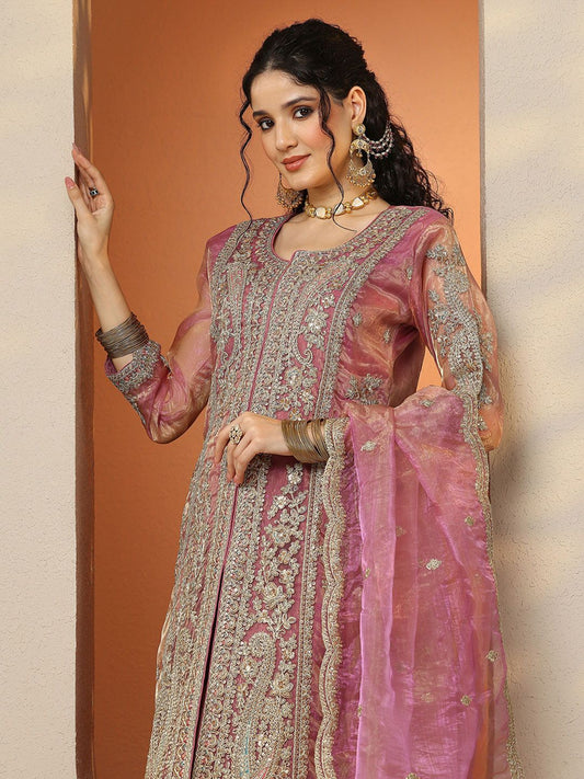 Dhiyona LL Libas Embroidered Zari Kurta with Palazzos & With Dupatta