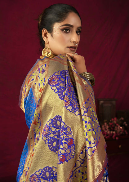 Women Paithani Bansi Royal Blue Saree With Unstiched Blouse