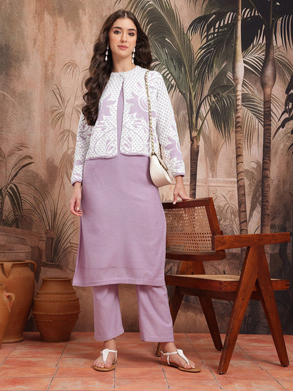 Floral Self-Design Straight Winter Kurta with Trousers & Jacket