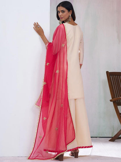 Dhiyona CH Women Floral Embroidered Sequinned Kurta with Palazzos & Dupatta