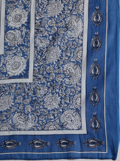 Women's LB Blue Printed Cotton Straight Suit With Dupatta