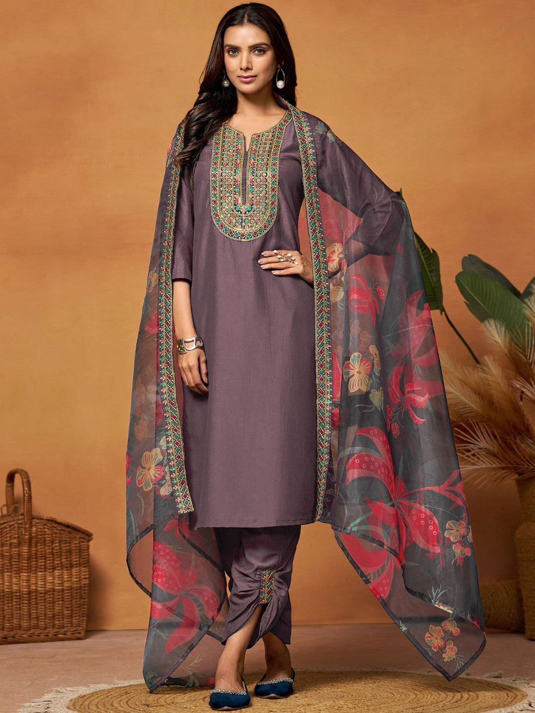 Dhiyona SN Embroidered Straight Kurta & Sharara With Dupatta