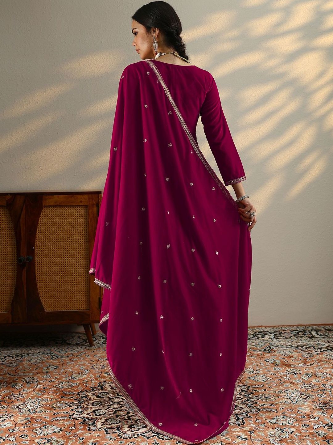 Dhiyona LL Women Ethnic Motifs Embroidered Kurta with Palazzo & Dupatta