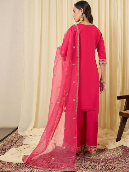 Women Ethnic Motifs Embroidered Regular Thread Work Kurta with Palazzos & With Dupatta