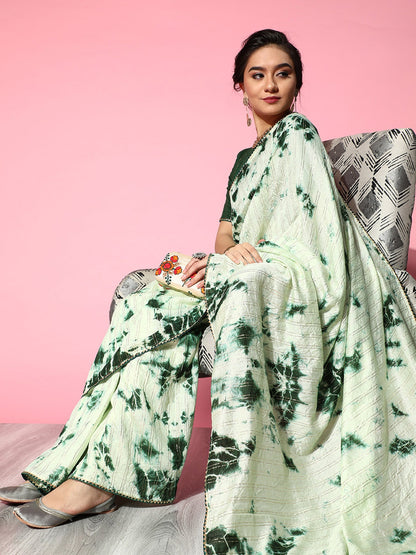 Women's Silk Blend Green Printed Designer Saree With Blouse Piece