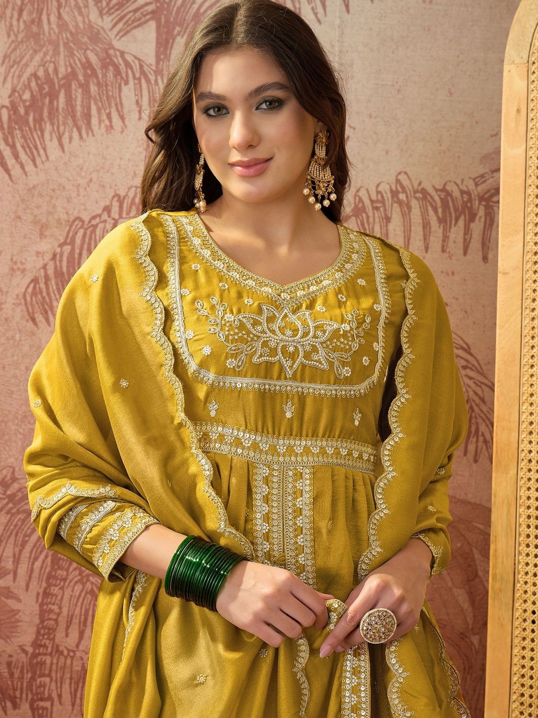 Dhiyona SN Embroidered Round Neck Kurta & Palazzos Kurta Sets