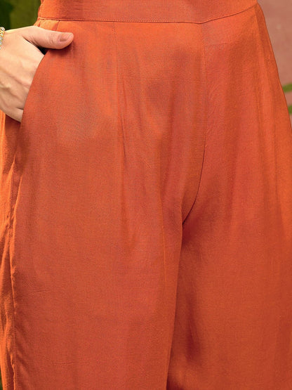 Orange Santoon Zari Sequence GotaPatti Embroidered Kurta With Palazzo Set