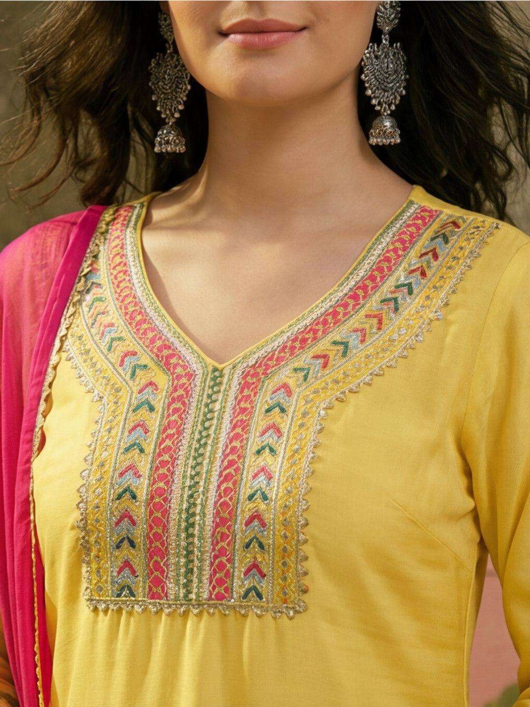 Women Solid Embroidery with Sequinned Work Kurta Afagani Salwar with Dupatta