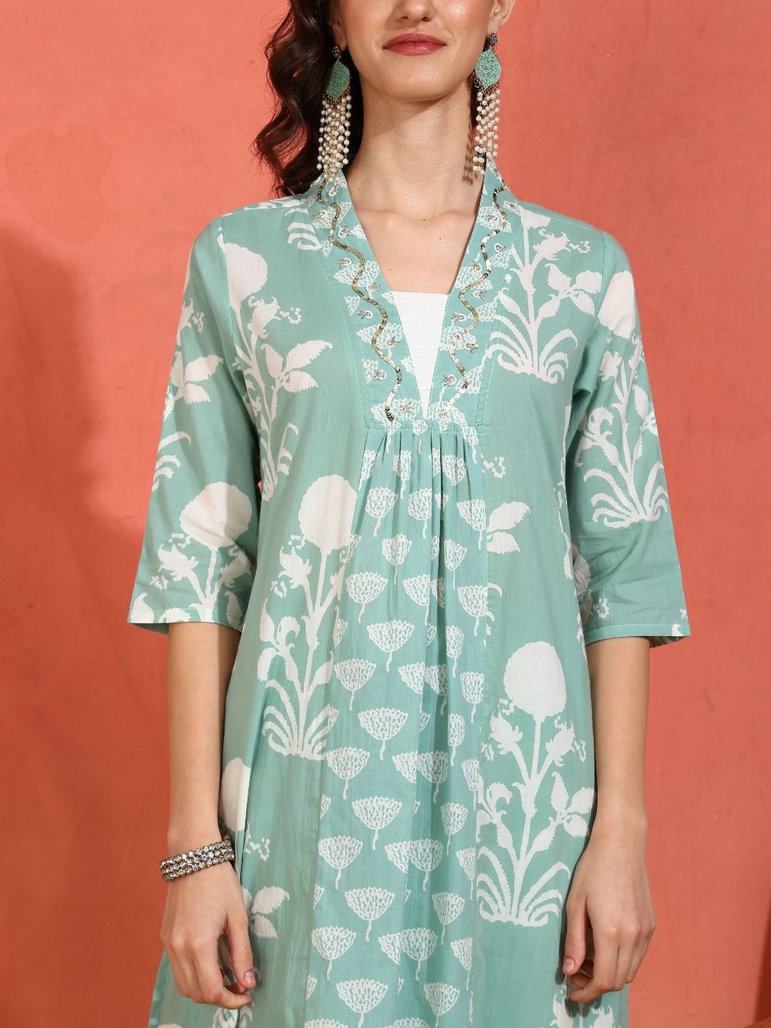 Dhiyona KL Motifs Printed Thread Work Pure Cotton Anarkali Kurta With Trousers & Dupatta
