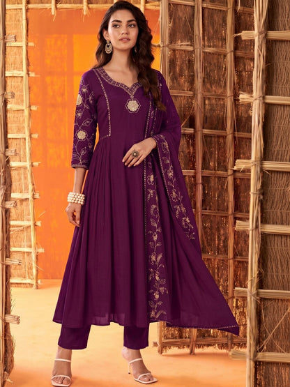 Women Ethnic Motifs Embroidered Regular Thread Work Kurta with Trousers & With Dupatta