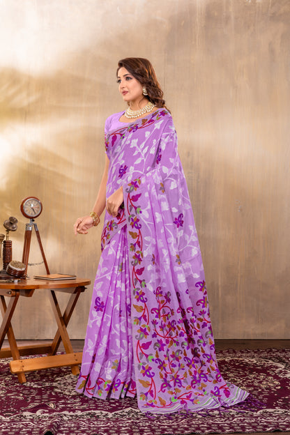 Dhiyona GR Women's Suhani Lavender Cotton Jamdani Saree