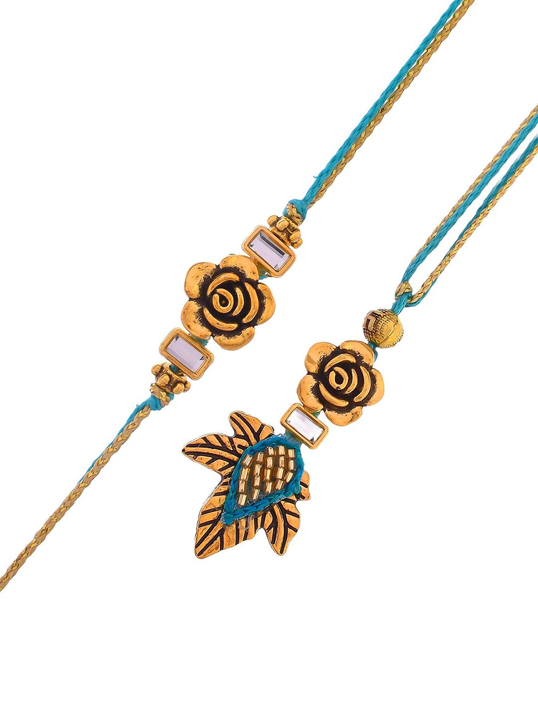 Dhiyona Gold-Toned Beaded Bhaiya Bhabhi Thread Rakhi