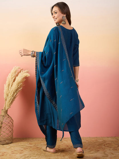 Embroidered A-Line Kurta Set With Dupatta