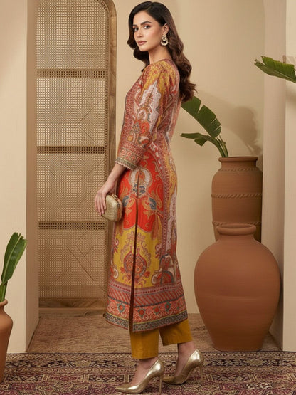 Printed V-Neck Kurta & Trousers