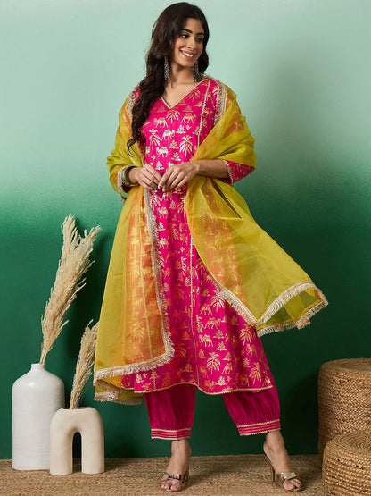 Printed Straight Kurta & Salwar With Dupatta