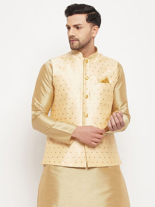 Men's Gold Silk Blend Straight Nehru Jacket