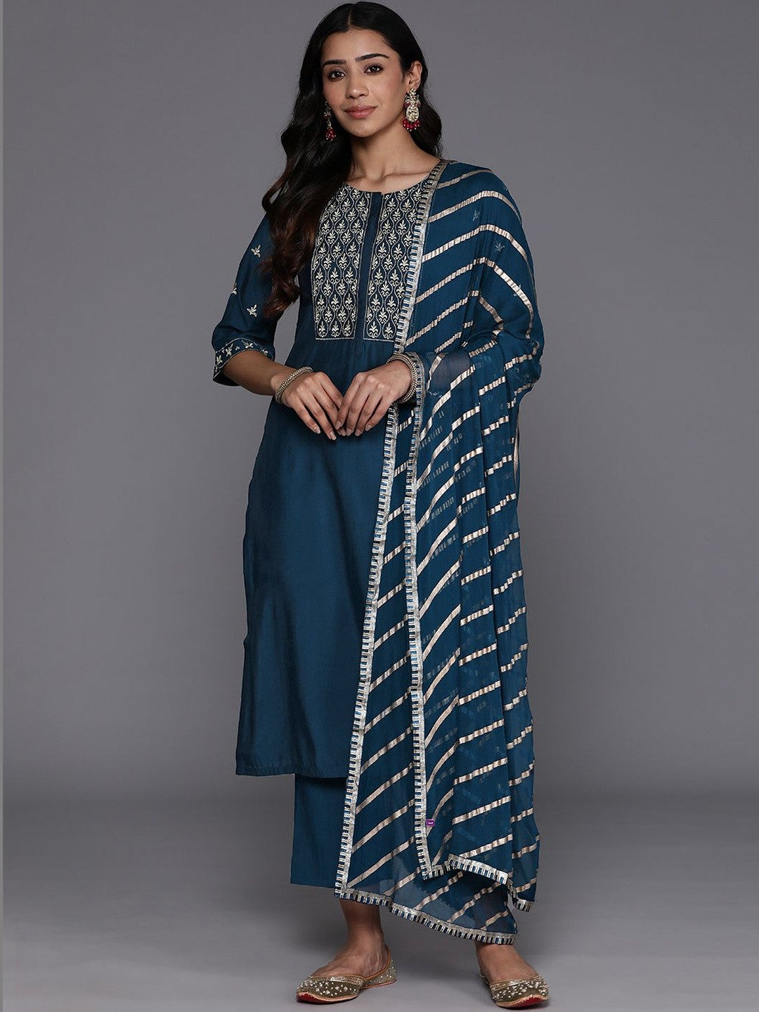 Women Ethnic Motifs Embroidered Regular Kurta with Trousers & With Dupatta