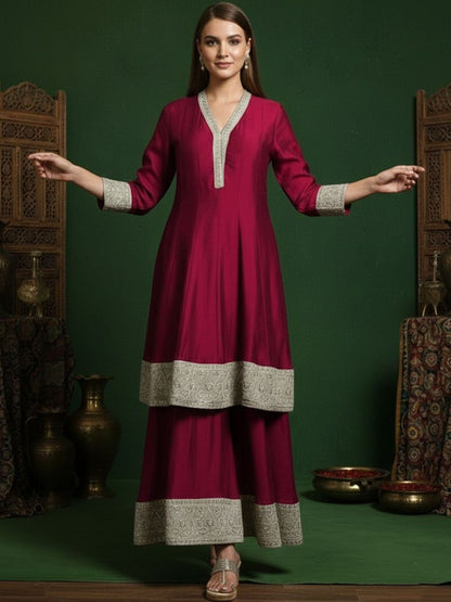 Dhiyona SN Embroidered V-Neck Kurta & Sharara With Dupatta