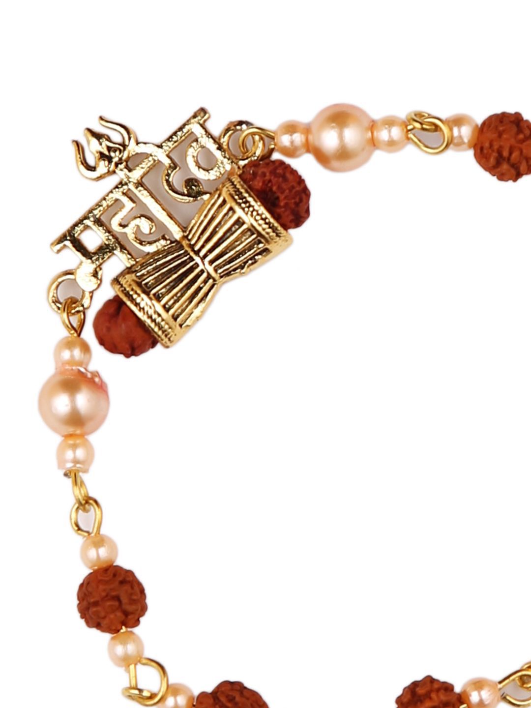 Dhiyona Brown Rudraksh & Pearl Beaded Bracelet Rakhi With Roli Chawal With Greeting Card